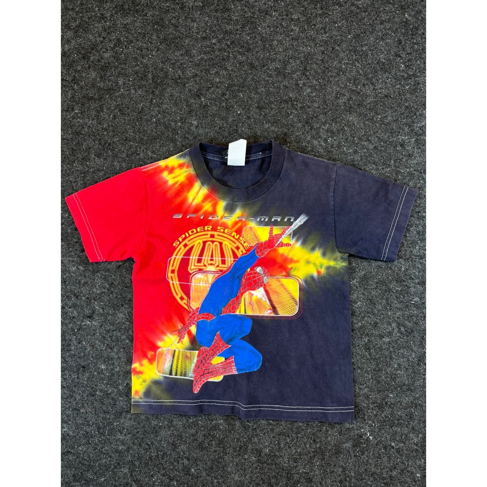 Vintage 2002 Spider-Man Movie Tie Dye Graphic T-Shirt Kids Size 5/6 Marvel Y2K